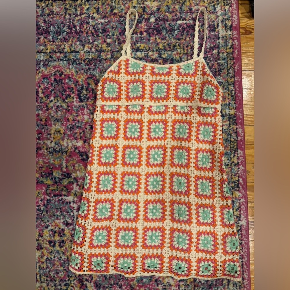 Zara Crochet Dress in Orange and Green worn once